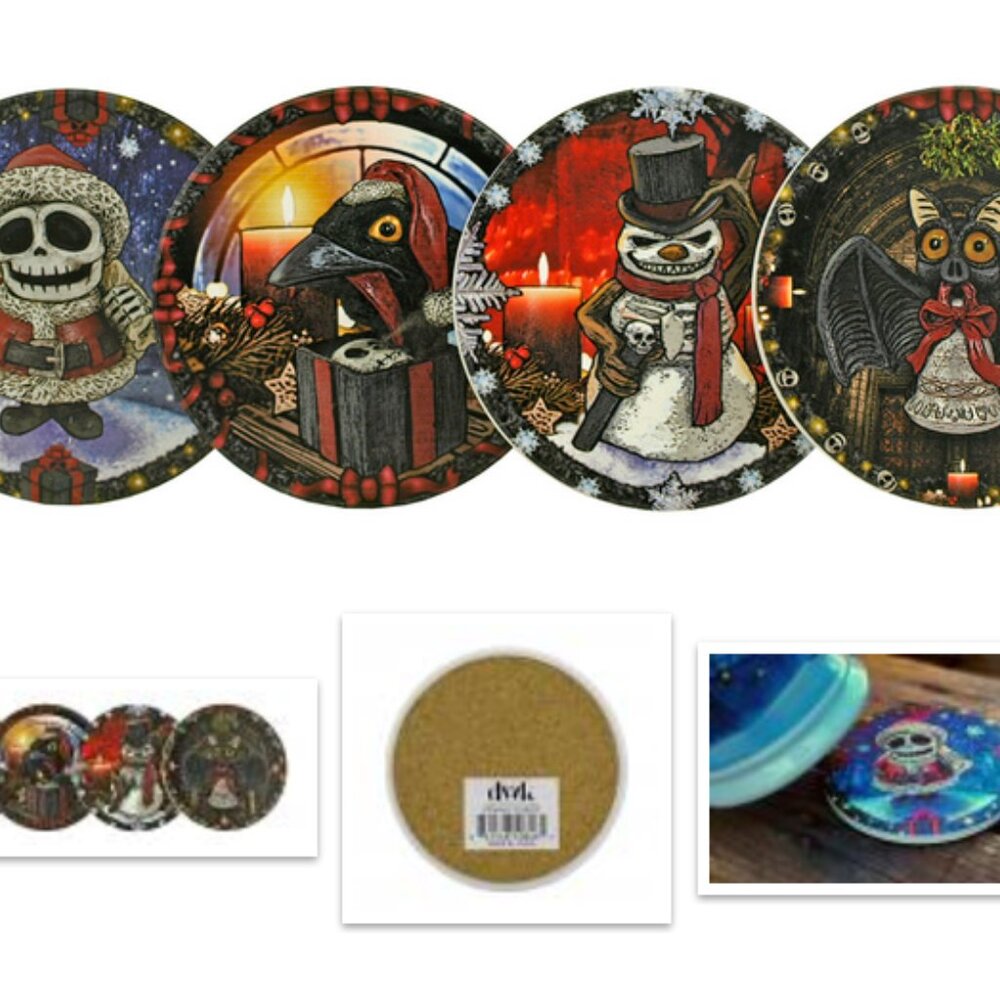 There Was A Fright Before Christmas 4 Piece Hot Toddy Egg Nog Drink Coaster Set